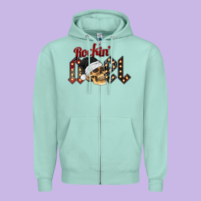 Rockin Noel Skull Zipper Hoodie Designed By Cowhidedigitalart