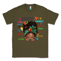 Army Green afro messy bun teach inspire love teacher blessed Classic Tee - NancyCooperArtShop