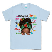 Dusty Blue afro messy bun teach inspire love teacher blessed Classic Tee - NancyCooperArtShop