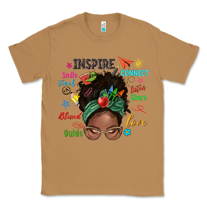Afro Messy Bun Teach Inspire Love Teacher Blessed Classic Tee by NancyCooperArtShop | Teevron