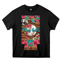 Black Play Ball Baseball With Pink Flowers 12 Oz Slim Can Cooler Heavy Core Tee - BundleAndBundleShop