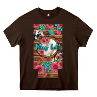 Chocolate Brown Play Ball Baseball With Pink Flowers 12 Oz Slim Can Cooler Heavy Core Tee - BundleAndBundleShop