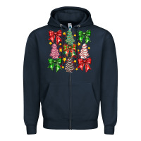 Navy Christmas Cake Bow Zipper Hoodie - CowhideDigitalArt