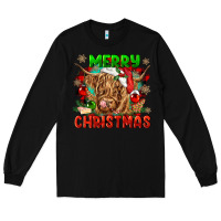 Black merry christmas cow Long Sleeve Tee - CowGirlArtShop