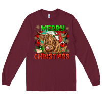 Burgundy merry christmas cow Long Sleeve Tee - CowGirlArtShop