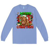 Colony Blue merry christmas cow Long Sleeve Tee - CowGirlArtShop