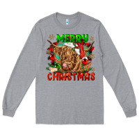 Heather Grey merry christmas cow Long Sleeve Tee - CowGirlArtShop