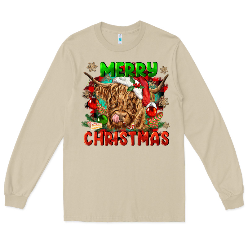 Merry Christmas Cow Long Sleeve Tee by CowGirlArtShop | Teevron