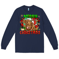 Navy merry christmas cow Long Sleeve Tee - CowGirlArtShop
