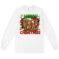 White merry christmas cow Long Sleeve Tee - CowGirlArtShop