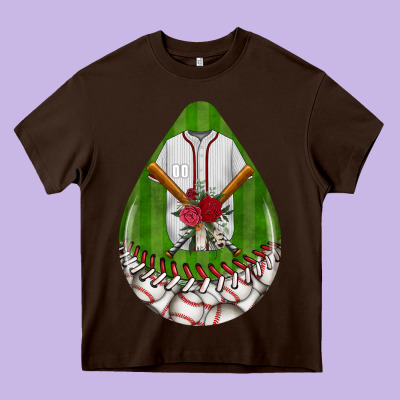 Baseball And Western Roses Teardrop  2 Heavy Core Tee Designed By Bundleandbundleshop