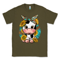 Army Green cute cow with sunflower and leopard Classic Tee - texasbilliewilder