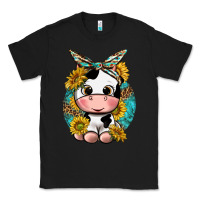 Black cute cow with sunflower and leopard Classic Tee - texasbilliewilder