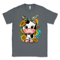 Charcoal Heather cute cow with sunflower and leopard Classic Tee - texasbilliewilder
