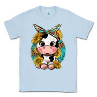 Dusty Blue cute cow with sunflower and leopard Classic Tee - texasbilliewilder