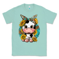 Seafoam cute cow with sunflower and leopard Classic Tee - texasbilliewilder