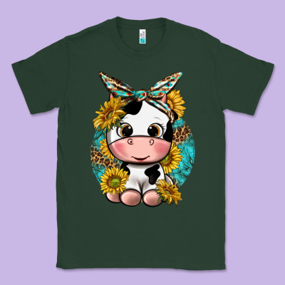 Cute Cow With Sunflower And Leopard Classic Tee Designed By Texasbilliewilder