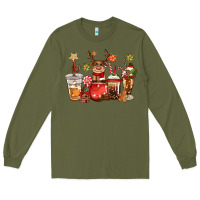 Army Green christmas reindeer coffee Long Sleeve Tee - CowGirlArtShop