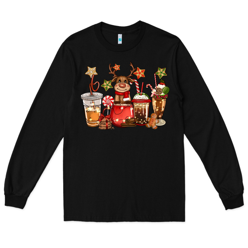 Christmas Reindeer Coffee Long Sleeve Tee by CowGirlArtShop | Teevron