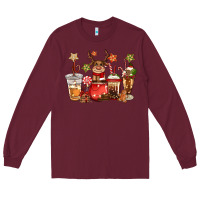 Burgundy christmas reindeer coffee Long Sleeve Tee - CowGirlArtShop