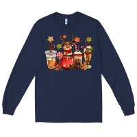 Navy christmas reindeer coffee Long Sleeve Tee - CowGirlArtShop