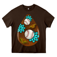Chocolate Brown baseball and western roses teardrop  1 Heavy Core Tee - BundleAndBundleShop