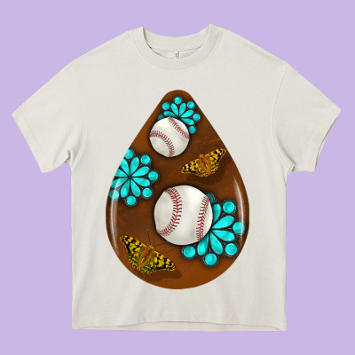 Baseball And Western Roses Teardrop  1 Heavy Core Tee Designed By Bundleandbundleshop