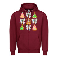 Burgundy Christmas Trees And Bow Zipper Hoodie - CowhideDigitalArt