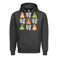Charcoal Heather Christmas Trees And Bow Zipper Hoodie - CowhideDigitalArt