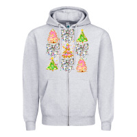 Heather Grey Christmas Trees And Bow Zipper Hoodie - CowhideDigitalArt