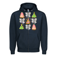 Navy Christmas Trees And Bow Zipper Hoodie - CowhideDigitalArt