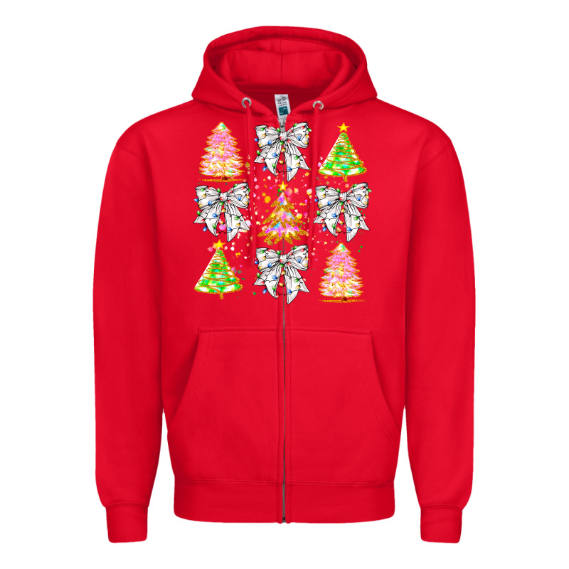 Christmas Trees And Bow Zipper Hoodie by CowhideDigitalArt | Teevron