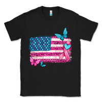 Black american flag breast cancer with ribbon Classic Tee - texasbilliewilder