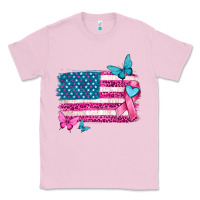 Bubblegum Pink american flag breast cancer with ribbon Classic Tee - texasbilliewilder