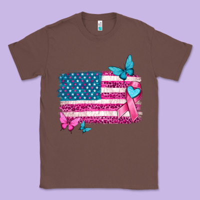 American Flag Breast Cancer With Ribbon Classic Tee Designed By Texasbilliewilder