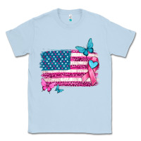 Dusty Blue american flag breast cancer with ribbon Classic Tee - texasbilliewilder