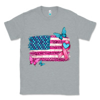 Heather Grey american flag breast cancer with ribbon Classic Tee - texasbilliewilder