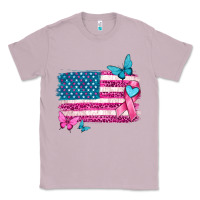 Lilac american flag breast cancer with ribbon Classic Tee - texasbilliewilder