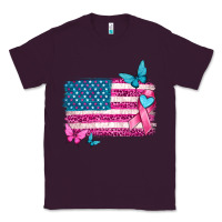 Plum american flag breast cancer with ribbon Classic Tee - texasbilliewilder