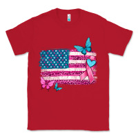 Red american flag breast cancer with ribbon Classic Tee - texasbilliewilder