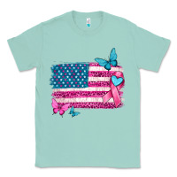 Seafoam american flag breast cancer with ribbon Classic Tee - texasbilliewilder