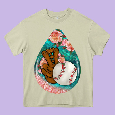 Baseball And Western Roses Teardrop  3 Heavy Core Tee Designed By Bundleandbundleshop