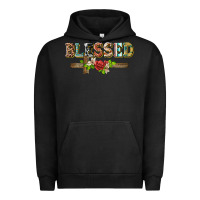 Pigment Black blessed and floral cross Urban Hoodie - BarkalooDesign
