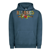 Pigment Midnight Navy blessed and floral cross Urban Hoodie - BarkalooDesign