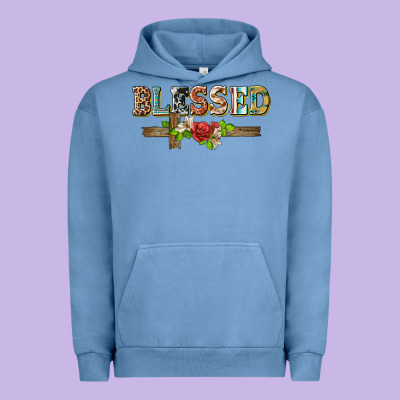 Blessed And Floral Cross Urban Hoodie Designed By Barkaloodesign
