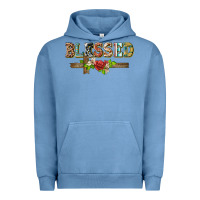 Pigment Pebble Blue blessed and floral cross Urban Hoodie - BarkalooDesign
