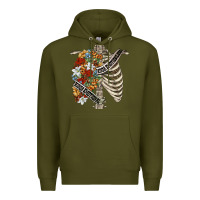 Army Green kinda emotionless kinda emotional skeleton chest Premium Hoodie - FaDigitalArtStudio