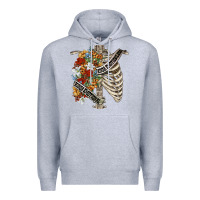 Heather Grey kinda emotionless kinda emotional skeleton chest Premium Hoodie - FaDigitalArtStudio