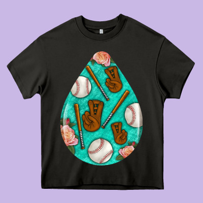 Baseball And Western Roses Teardrop  5 Heavy Core Tee Designed By Bundleandbundleshop