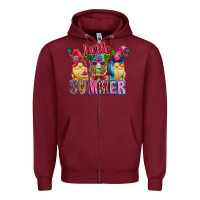 Burgundy Hello summer Gnome Zipper Hoodie - CowhideDigitalArt